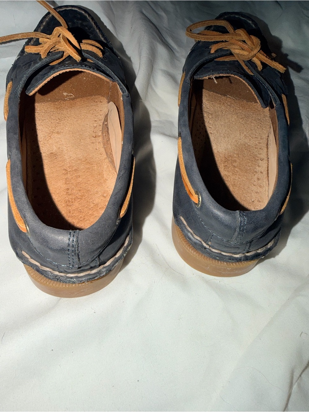 Sperry Navy and Tan Leather Moccasin Boat Shoes - Picture 3 of 6
